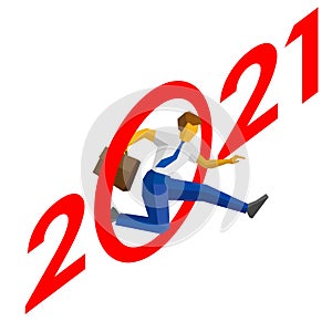 Businessman jump throw zero in number 2021