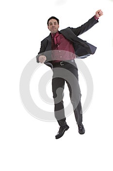 Businessman jumping in air