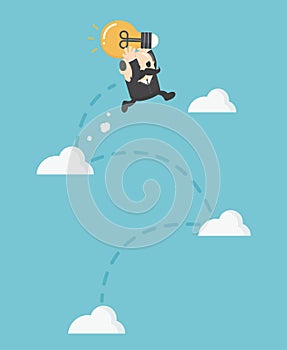 Businessman jumping on Cloud. Growth concept