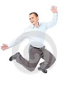 Businessman jumping for joy