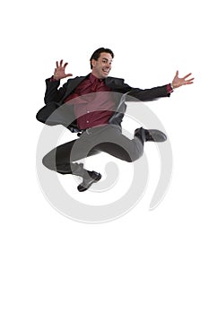 Businessman jumping midair