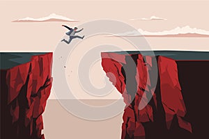 Businessman jumping over the abyss