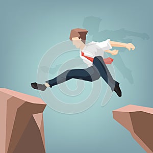 Businessman jumping over gap. Concept of  flat  business cartoon design