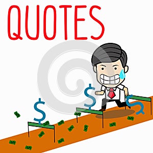 Businessman jumping over an obstacle on a running track on the way to keep money