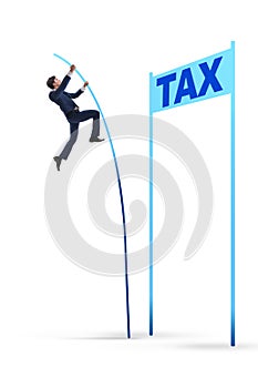The businessman jumping over tax in tax evasion avoidance concept
