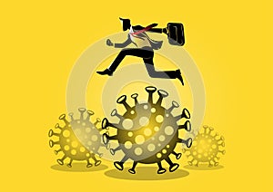 Businessman jumping over virus