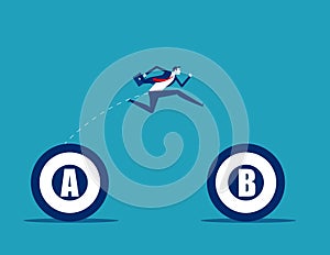 Businessman jumping from A to B target. Business planning