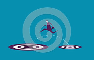 Businessman jumping to big target. Vector illustration change ta