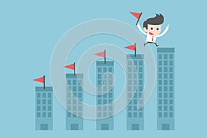 Businessman jumping to goal