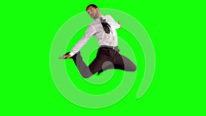 Businessman jumping up high