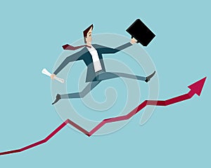 Businessman jumping up over the success chart