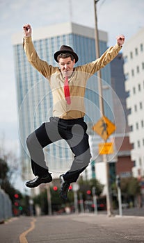 Businessman Jumps In The Air