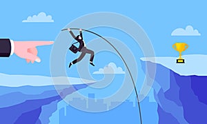 Businessman jumps pole vault over graph bars flat style design vector illustration business concept.