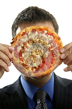 Businessman and junk fast food, pizza