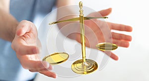 Businessman with justice weighing scales 3D rendering