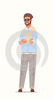 Businessman keeping arms crossed business man folded hands emotions and body language concept