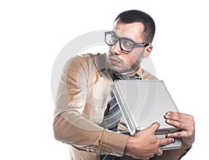 Businessman keeping protective case