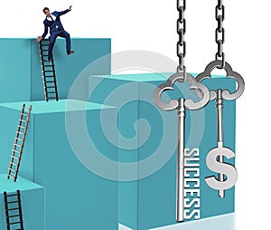 Businessman in key to financial success concept