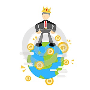 businessman king business money world global domination cartoon doodle flat design style