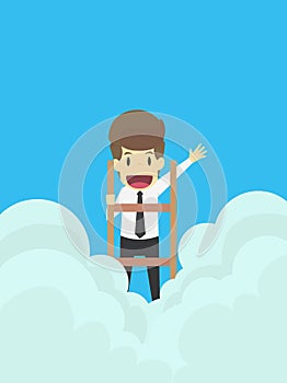 Businessman ladder climbing to the clouds