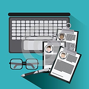 Businessman laptop glasses pen cv document icon