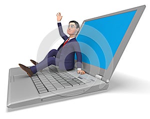 Businessman On Laptop Indicates World Wide Web And Biz