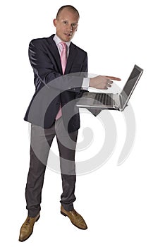 Businessman with laptop isolated on white background