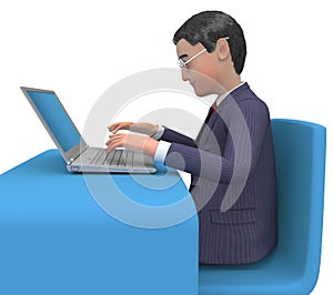 Businessman With Laptop Means Information Notebook And Corporate