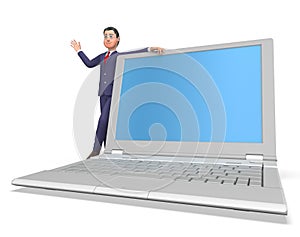 Businessman On Laptop Shows Blank Space And Biz