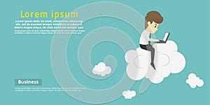 Businessman with laptop sitting on cloud.Cartoon of business success is the concept of the man characters business, the mood of p