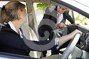 Businessman Late For Car Pooling Journey Into Work