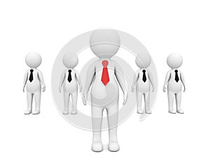 Businessman leader of his team 3d characters on a white background.