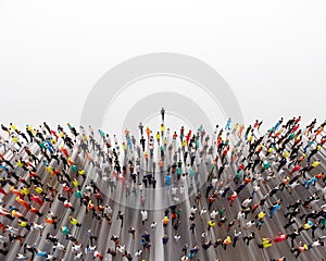 Businessman leader leading a large group of people