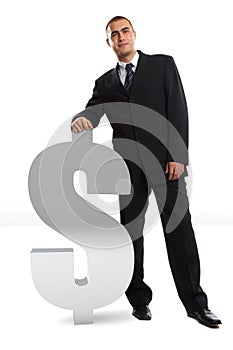 Businessman Leaning on dollar sign