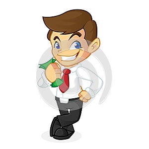 Businessman leaning and holding money