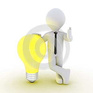 Businessman leaning on light bulb