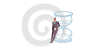 Businessman leaning on sand clock deadline time management concept business man office manager standing at sandglass