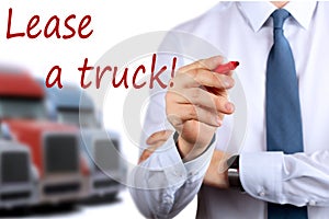 Businessman leasing a new truck to driver / company.