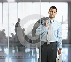 Businessman leaving office