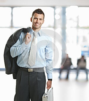 Businessman leaving office