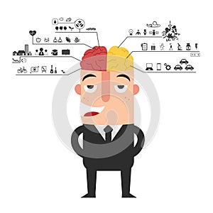 Businessman with left and right brain functions icon