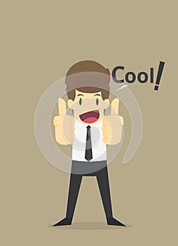 Businessman lifting his two thumbs up, saying cool