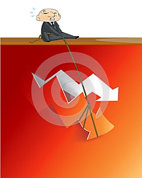 Businessman lifting up red arrow from critical