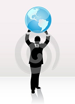 Businessman lifting world
