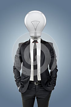 Businessman with light bulb head, creativity in business concept