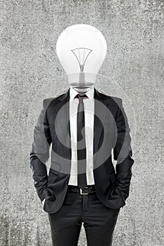 Businessman with light bulb head, creativity in business concept