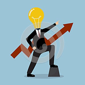 Businessman with a light bulb head and graph up