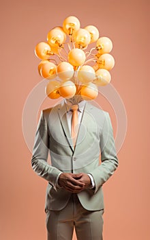 Businessman with light bulbs instead of his head.