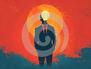 Businessman with lightbulb on grunge background, vector illustration Generative AI