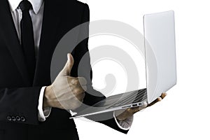 Businessman likes a laptop computer